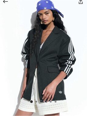 adidas x asos jersey blazer charcoal Pinstripe Blazer with cinched waist